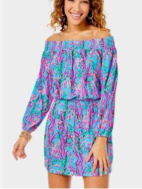 NEW Lilly Pulitzer Cyla Off Shoulder Skort Romper Neon S